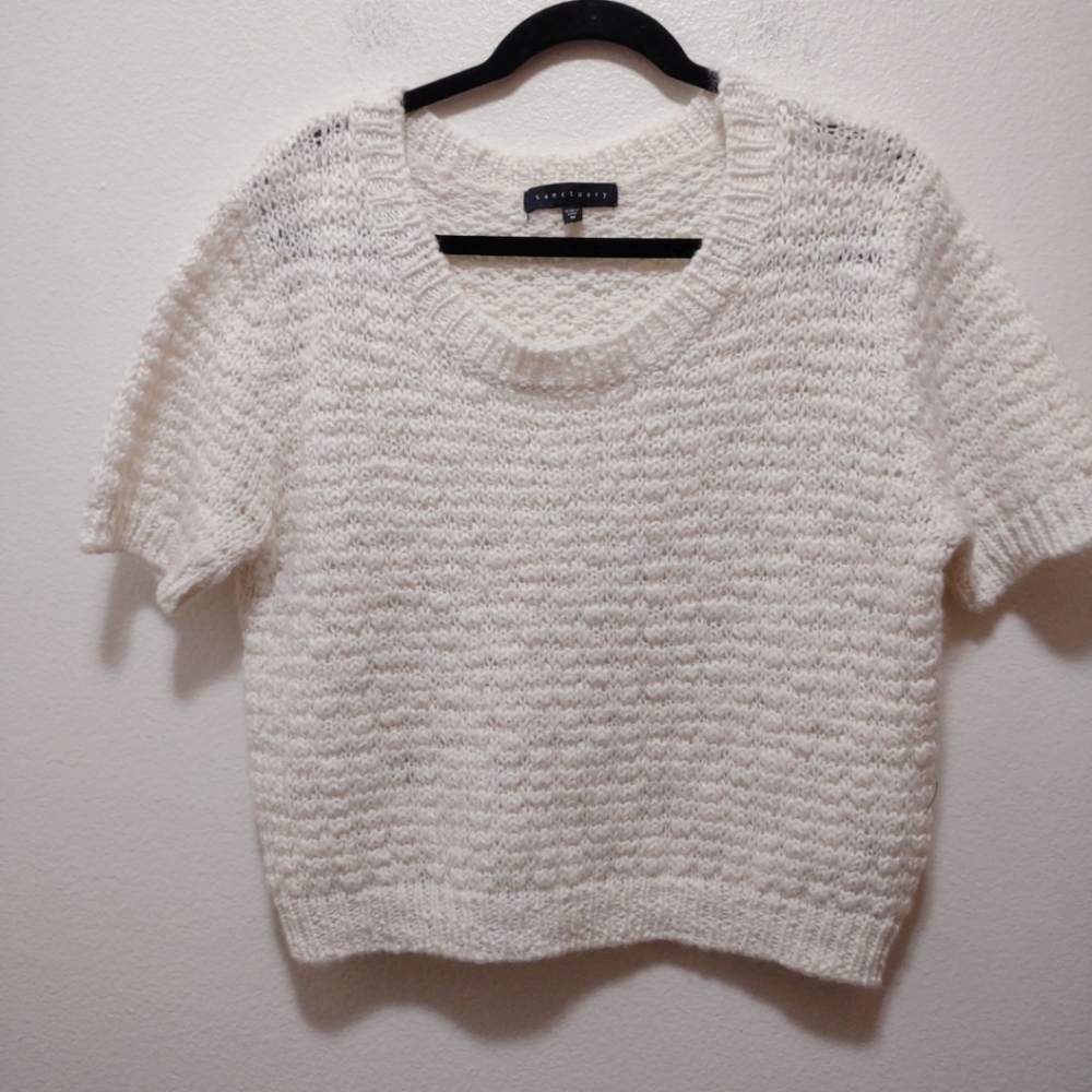Sanctuary White Crew Neck Cropped Sweater Medium